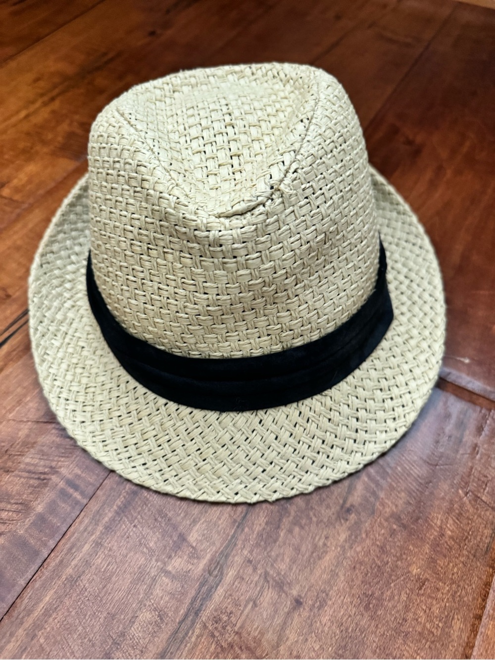 Woven Straw Fedora Hat with Black Band
